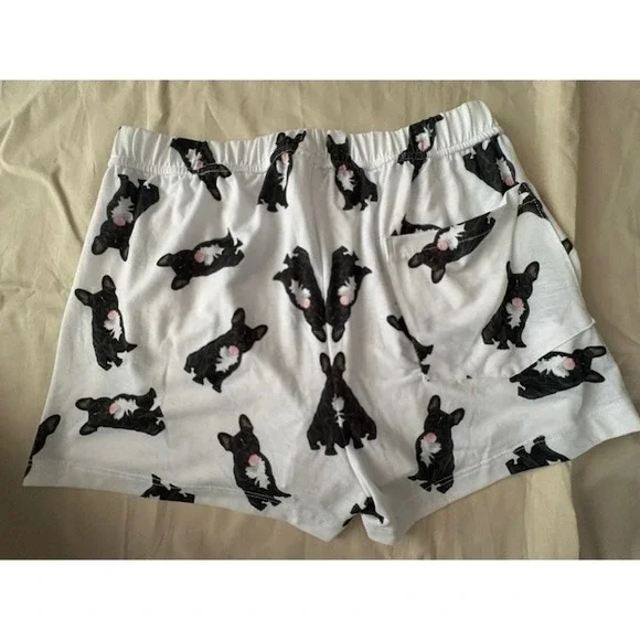 UR Of Love Women XS Shorts French Bulldog Print White Black Elastic Waist Lounge - Picture 2 of 11